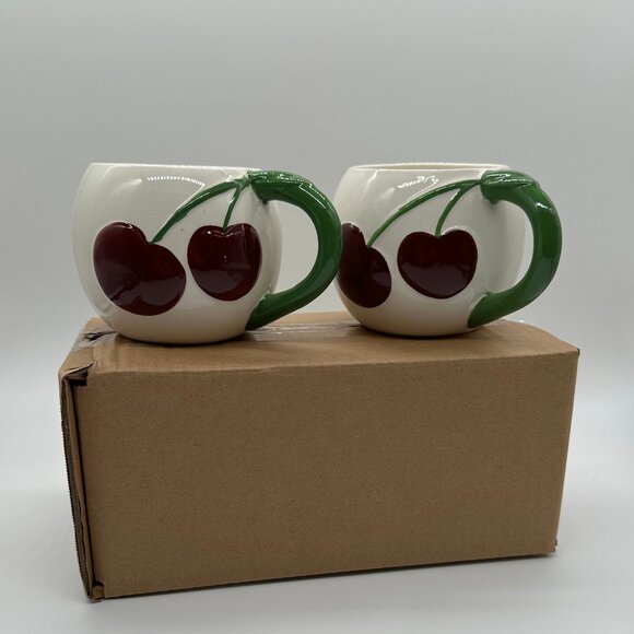 Room Essentials Cherry Ceramic Mug Set of 2 – 14oz – Brand New - Picture 10 of 10